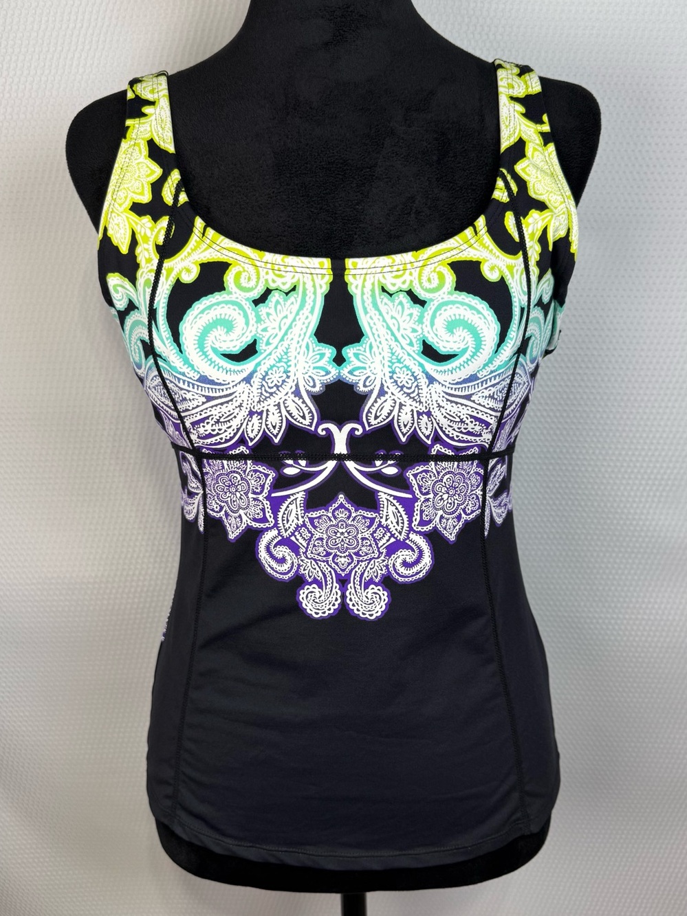 Athleta Hilo Shoreside Black Paisley Tankini Swim Top - Sz Medium